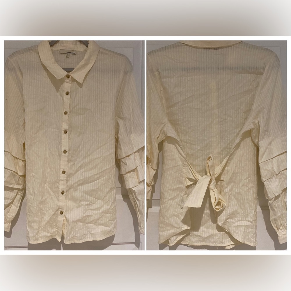 Vintage Style Ruffle Balloon Sleeve Ivory Cotton Top FINAL CALL